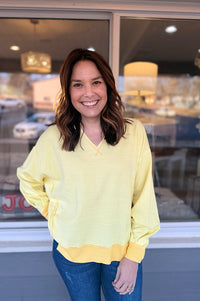 Sunny Yellow Ribbed Raw Edge Pullover