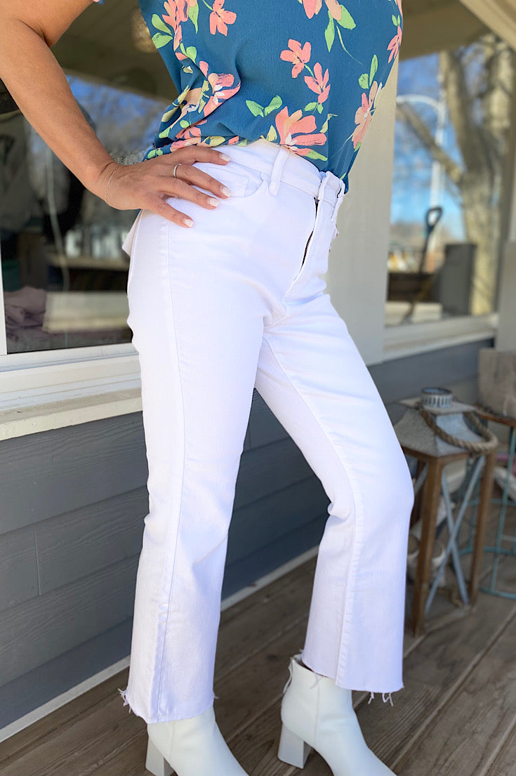 Cade White Denim Crop Flare