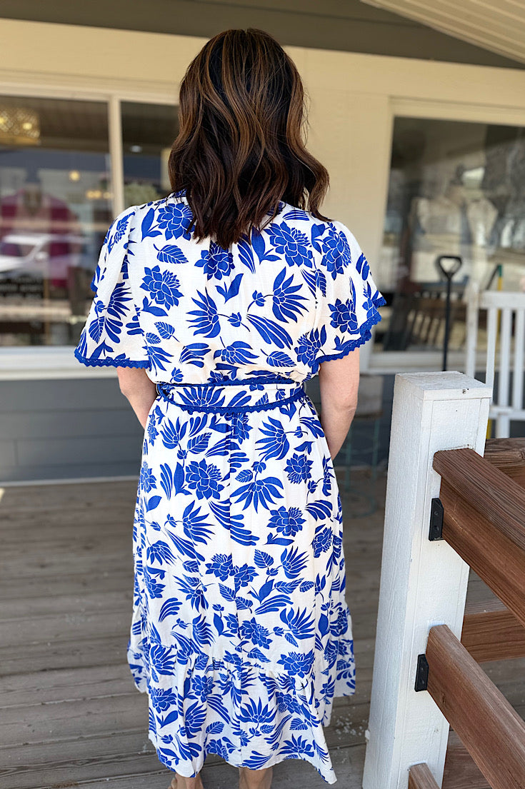 Katalina Blue and Off White Floral Maxi Dress