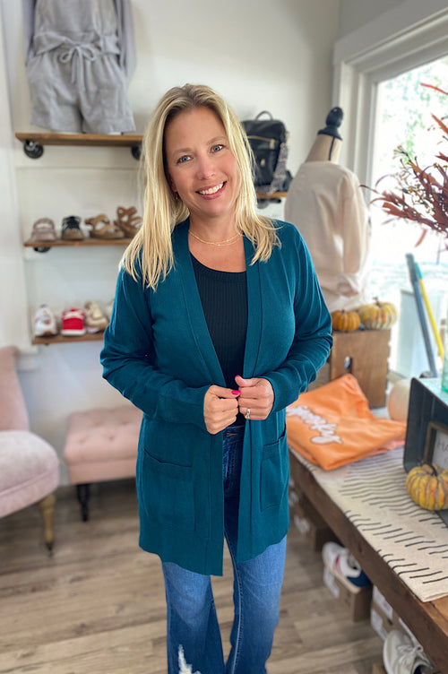 Carrissa Peacock Blue Cardigan With Pockets