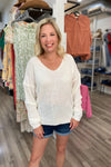 Lizzie Loose Knit Soft White V-neck Sweater