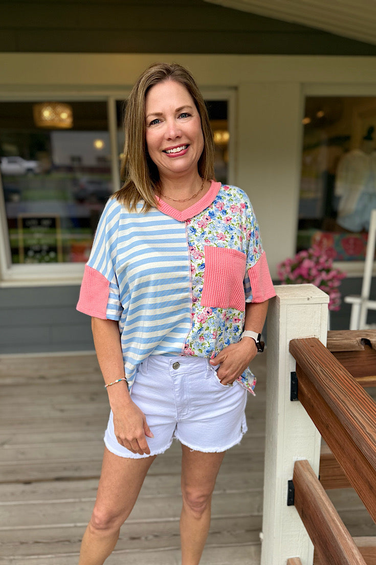 Pagie Striped Floral Print Top