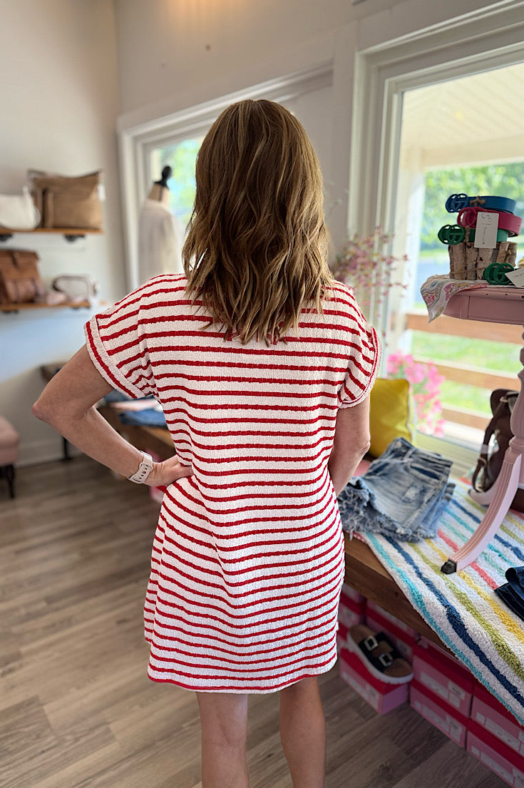 Aniston Red Stripe Textured Dress