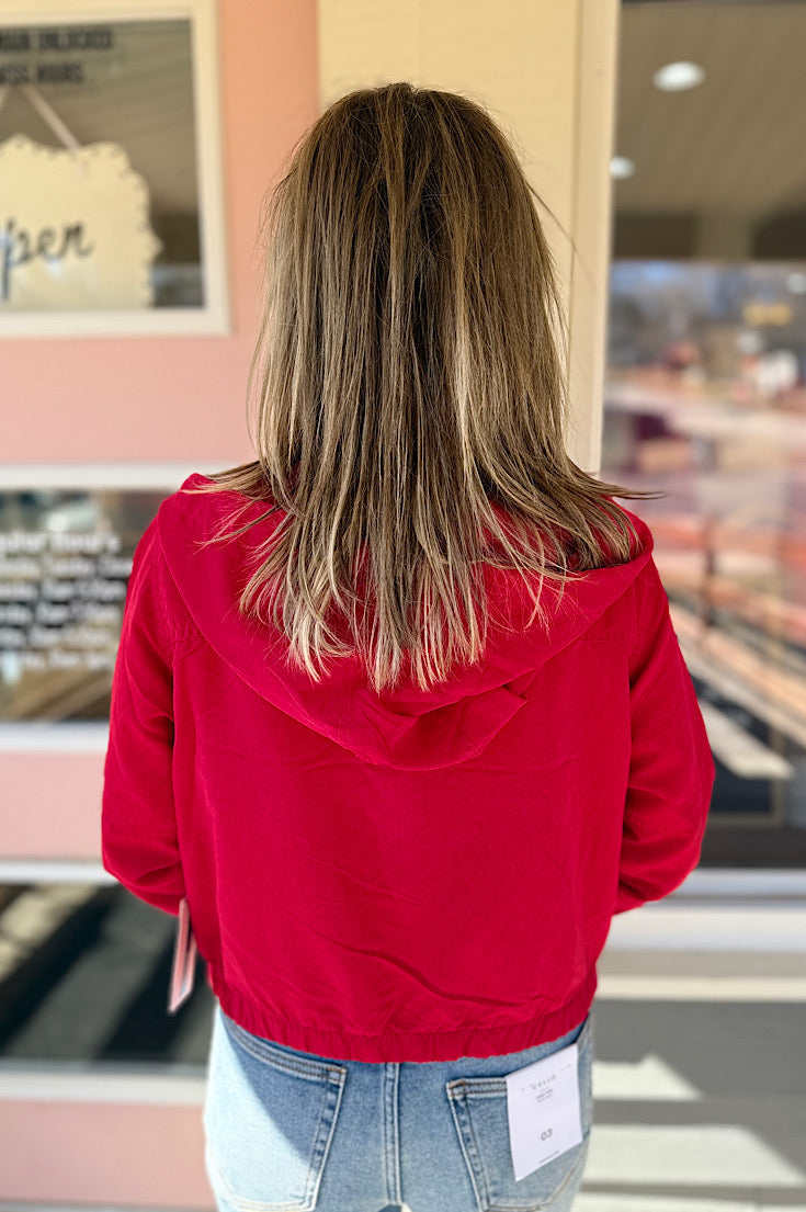 Abbie Brushed Red Hooded Jacket