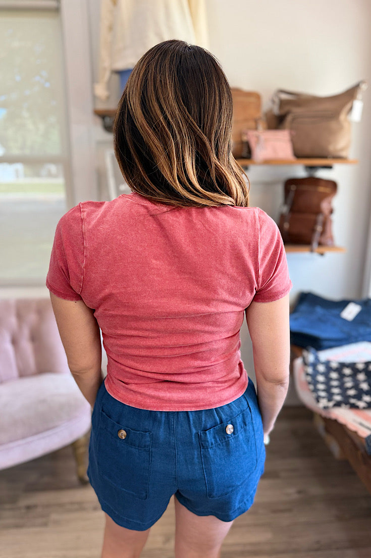 Tessa Dark Red Burnout Tee