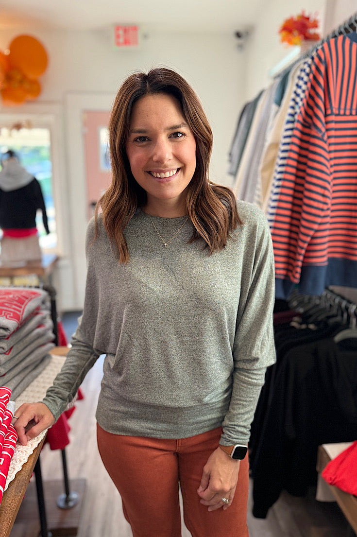 Kyle Grey Brushed Hacci Long Sleeve Top