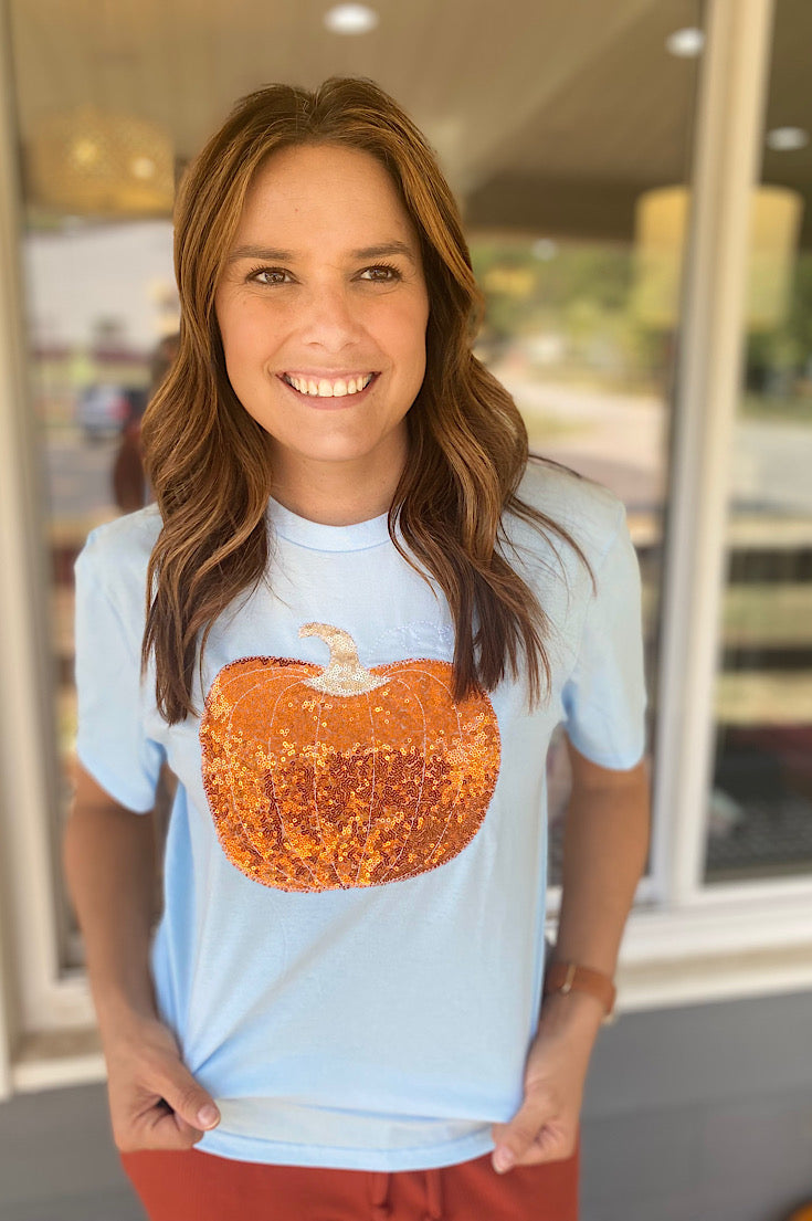 Sequin Pumpkin Light Blue Tee