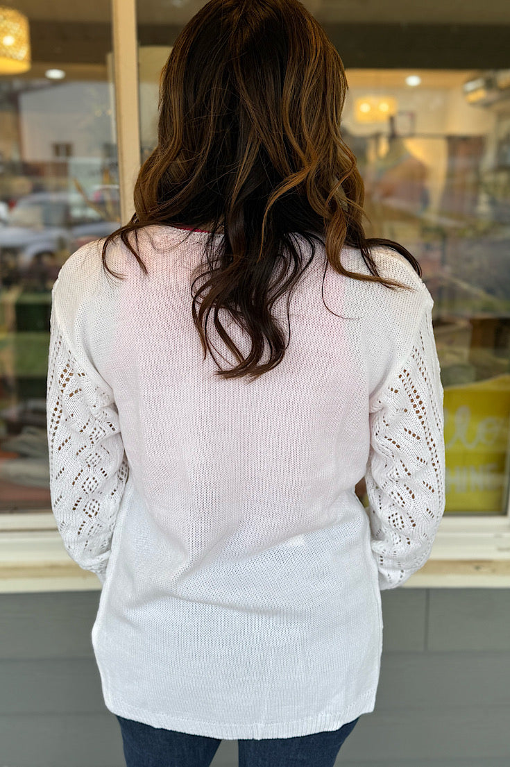 Rynn Open Knit White Long Sleeve Cardigan