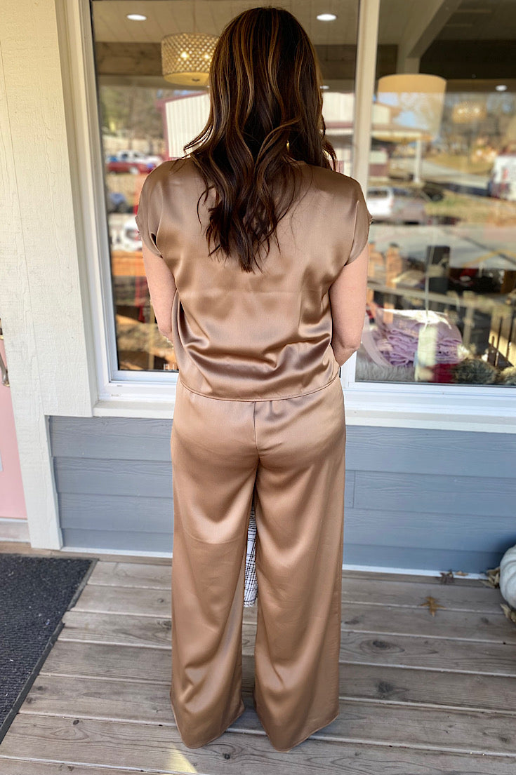 Taylin Cap Sleeve Toffee Satin Top