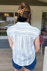 Nova Blue Stripe Button Down Top