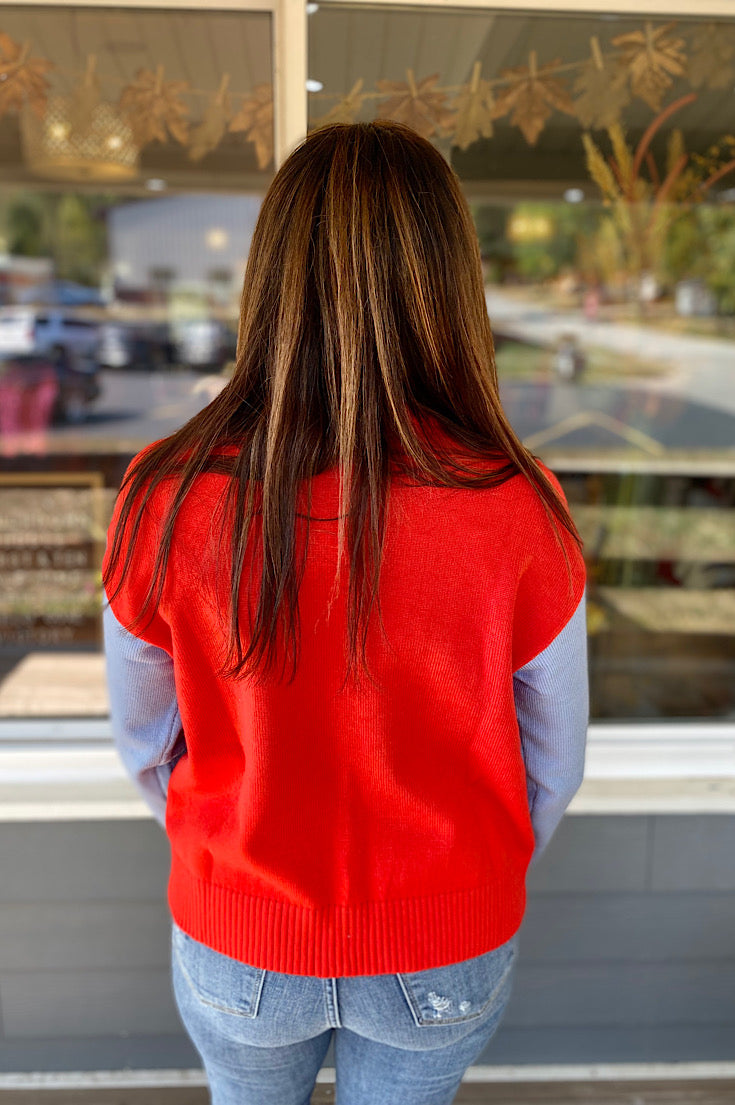 Thea Red and Blue Colorblock Sweater