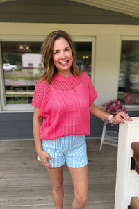 Tallie Coral Pink Open Knit Top