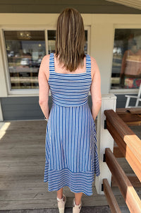 Emery Double Stripe Dusty Blue Dress