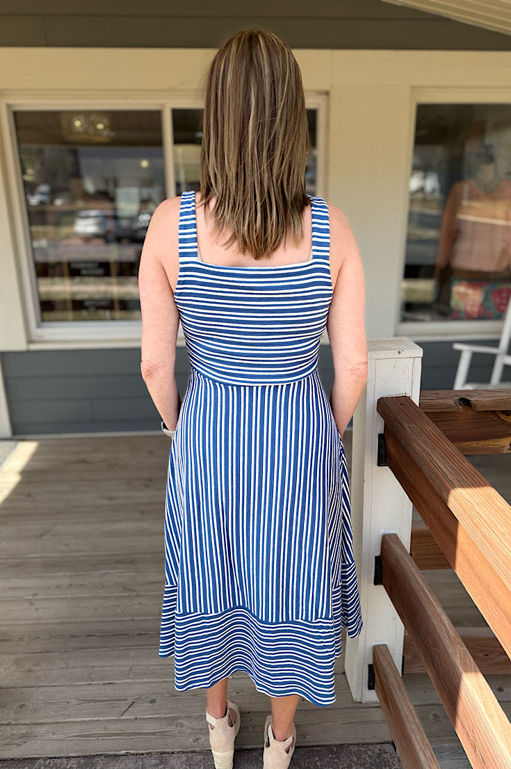 Emery Double Stripe Dusty Blue Dress