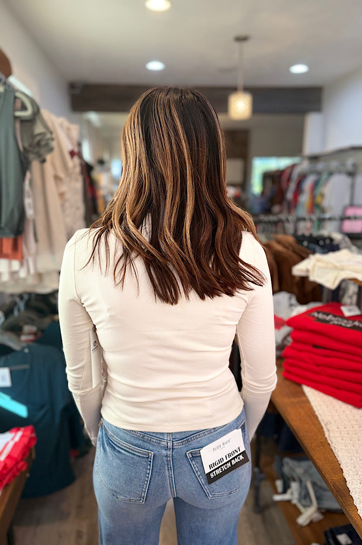 Dalin Ivory Micro Ribbed Long Sleeve Top