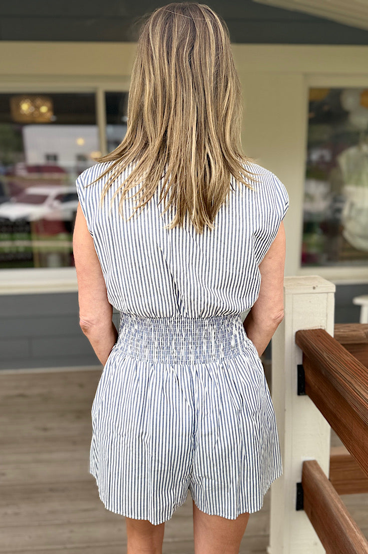 Hollen Navy Striped Romper