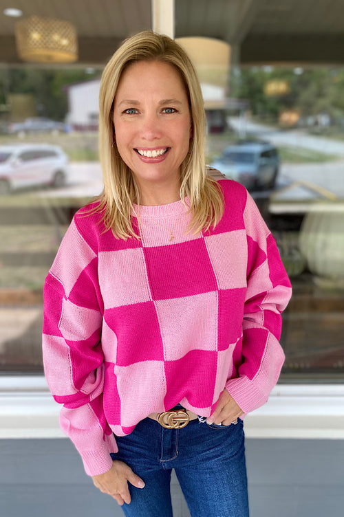 Ella Pink Check Knit Sweater