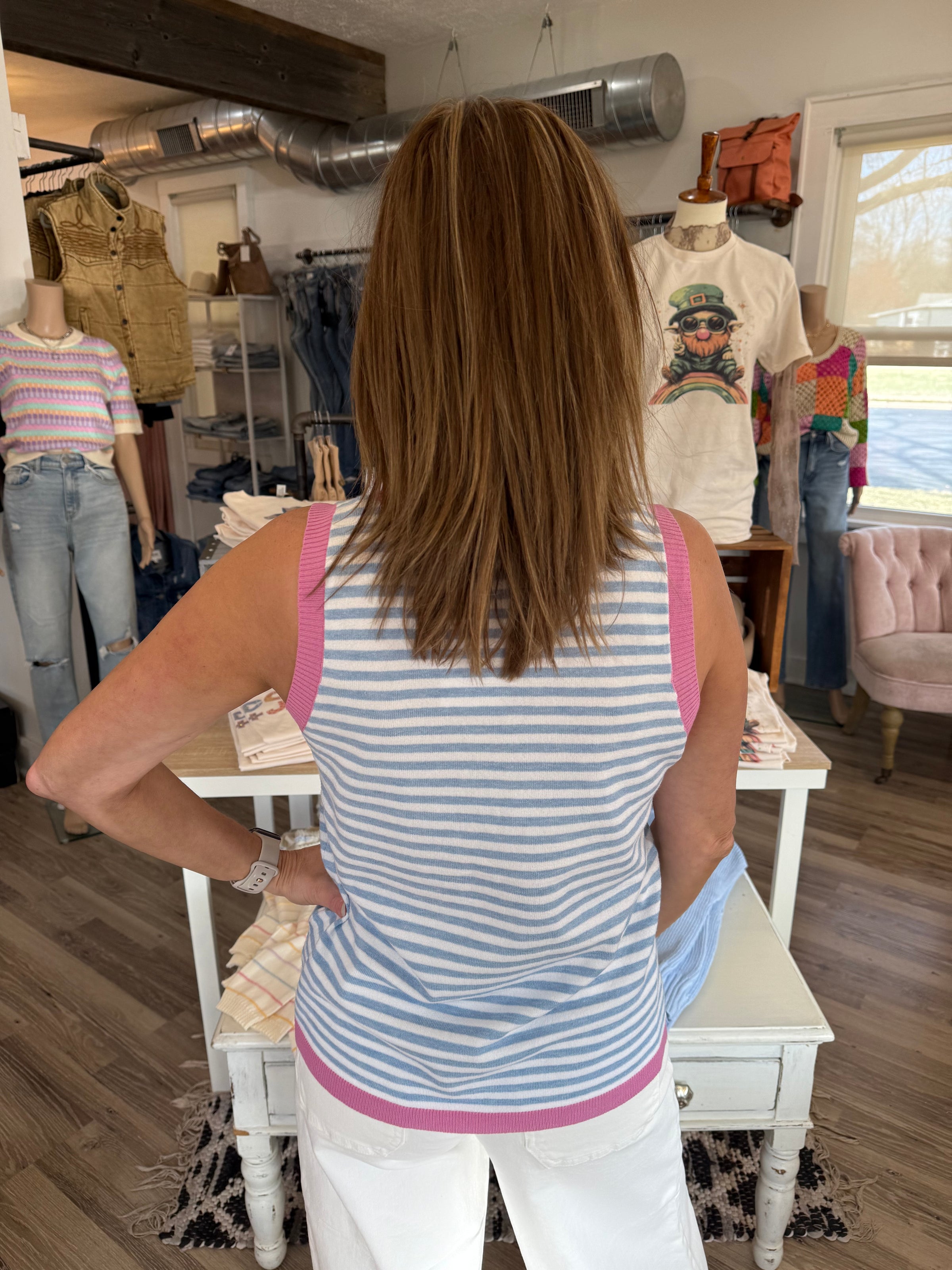 Dalia Blue & Pink Stripe Sweater Tank