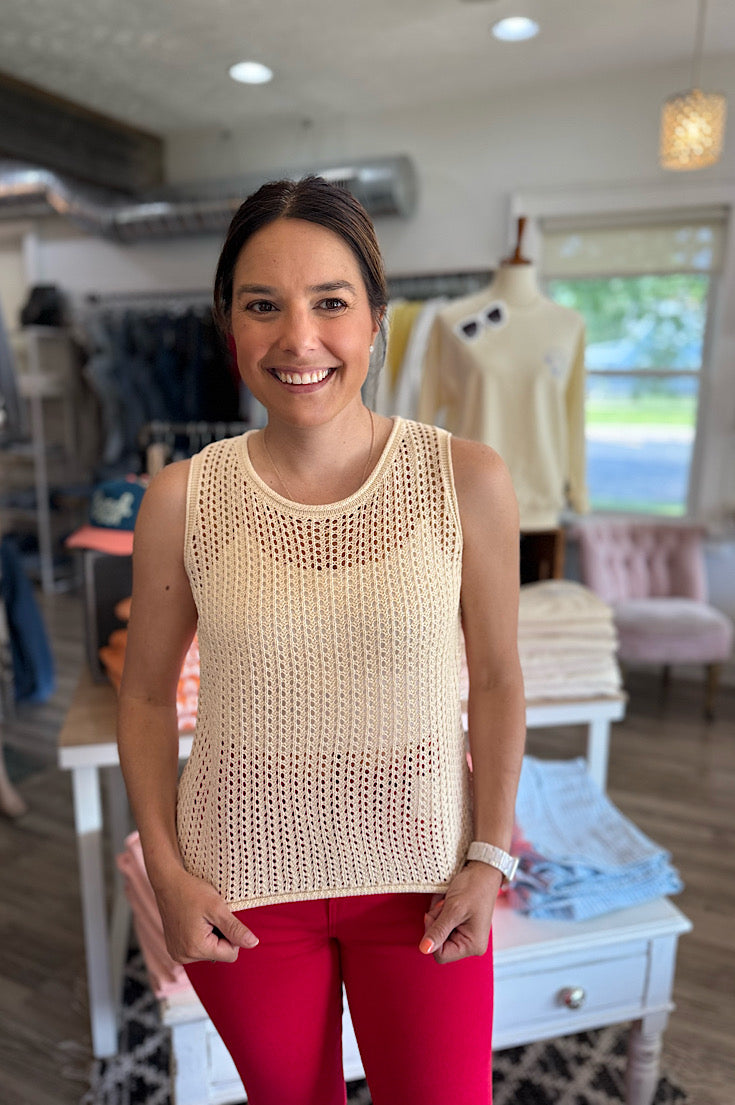 Bianca Cream Open Knit Tank