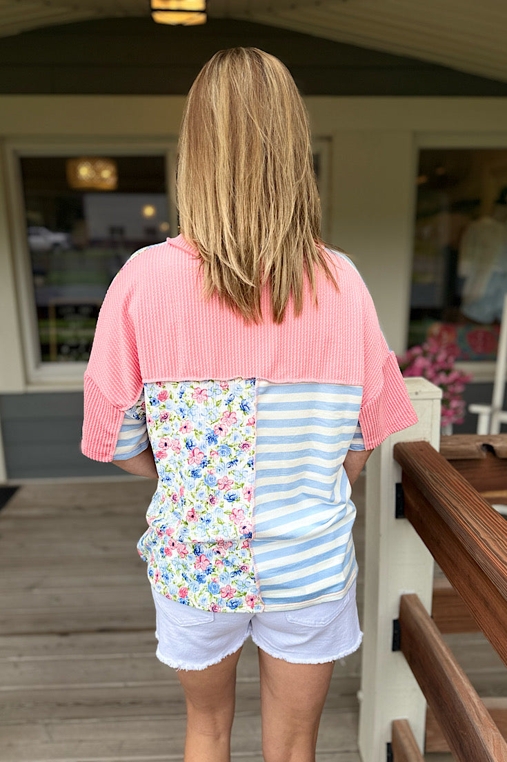 Pagie Striped Floral Print Top