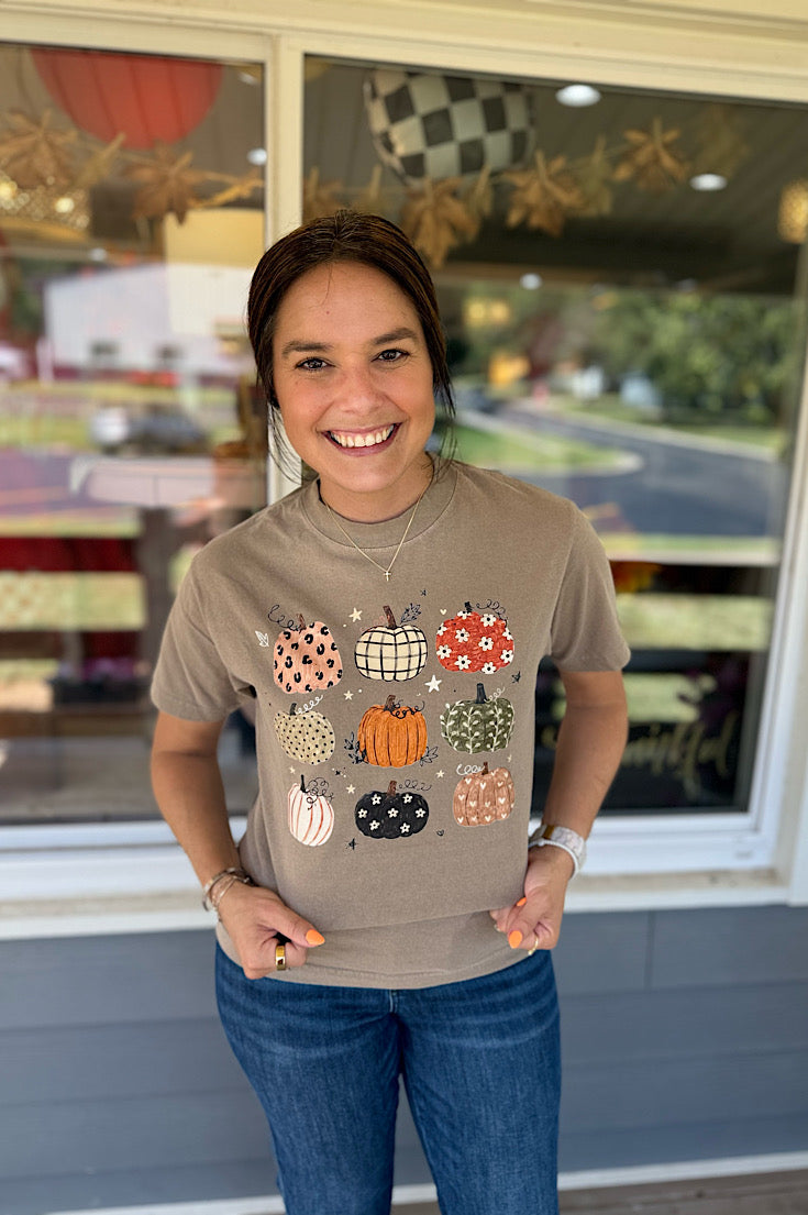 Pumpkin Grid Washed Espresso Tee