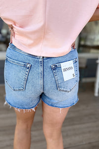 Beckett Medium Washed Distressed Hem Denim Shorts