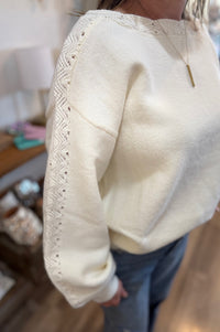 Bria Ivory Crochet Detail Sweater