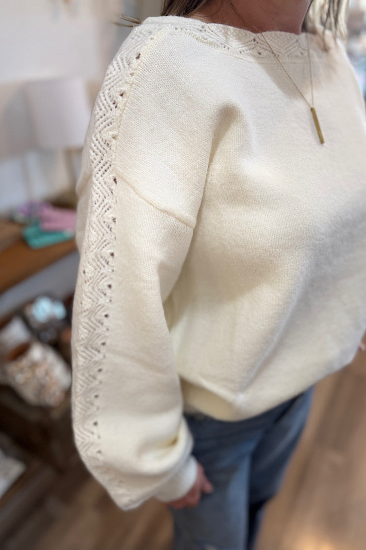 Bria Ivory Crochet Detail Sweater