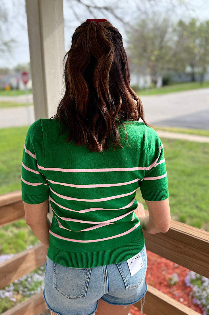 Addie Lightweight Striped Spring Sweater-Kelly Green