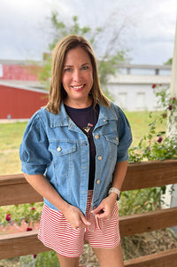 Jillian Short Puff Sleeve Denim Jacket