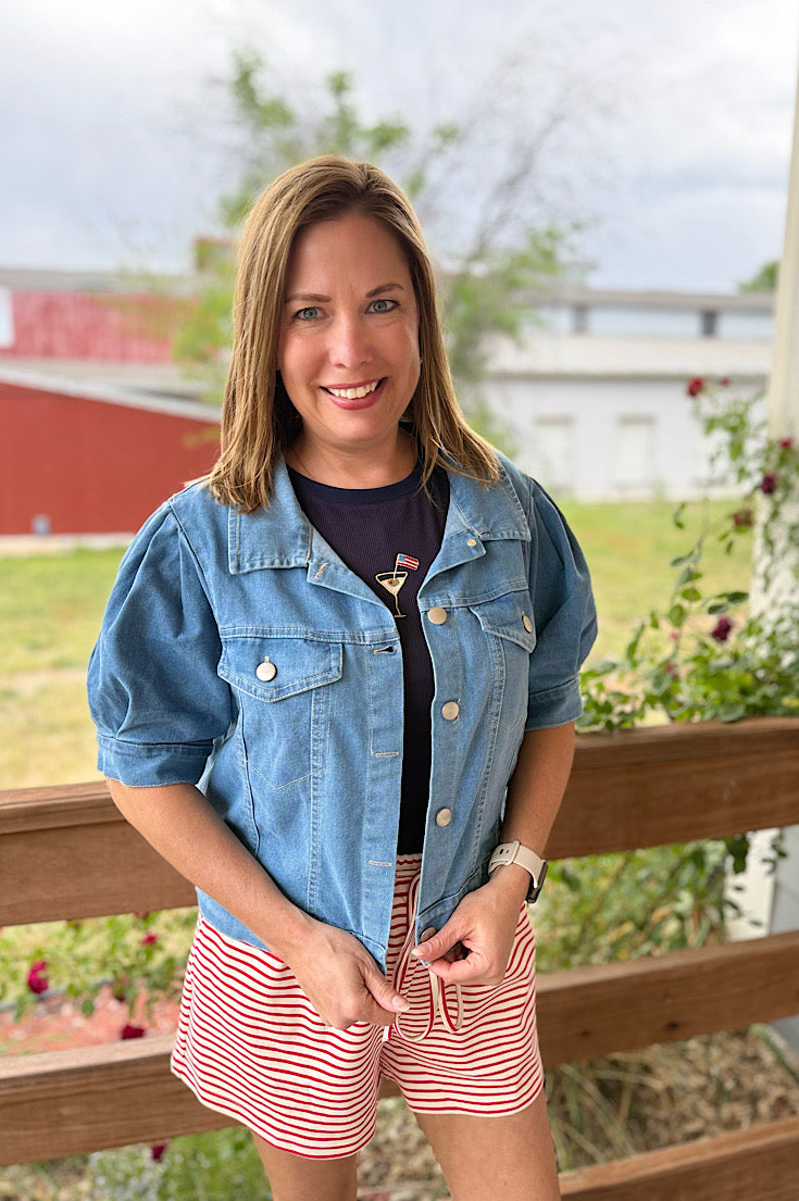Jillian Short Puff Sleeve Denim Jacket