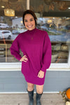 Macoy Mock Neck Magenta Sweater Dress