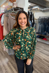 Tasha Hunter Green Floral Blouse