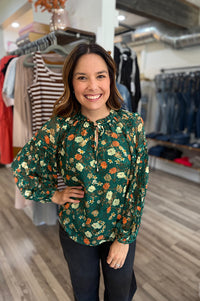Tasha Hunter Green Floral Blouse
