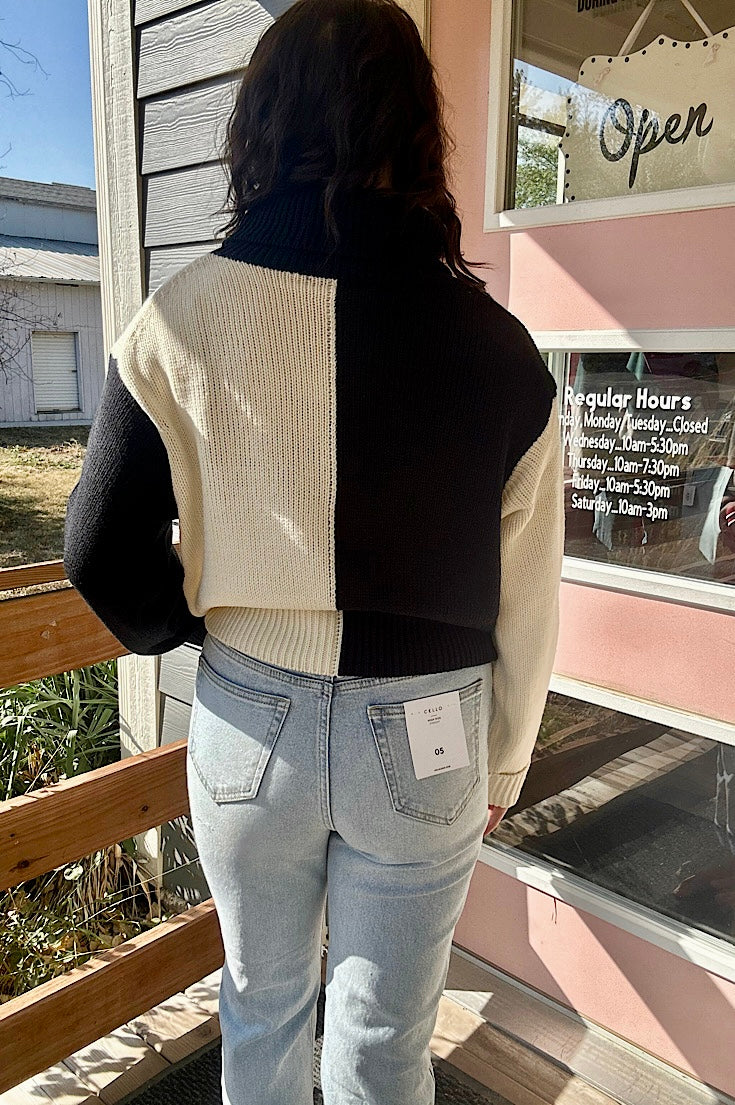 Sloane Black and Ivory Colorblock Sweater