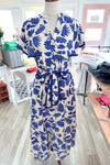 Katalina Blue and Off White Floral Maxi Dress