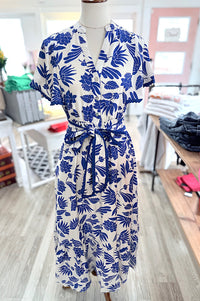 Katalina Blue and Off White Floral Maxi Dress