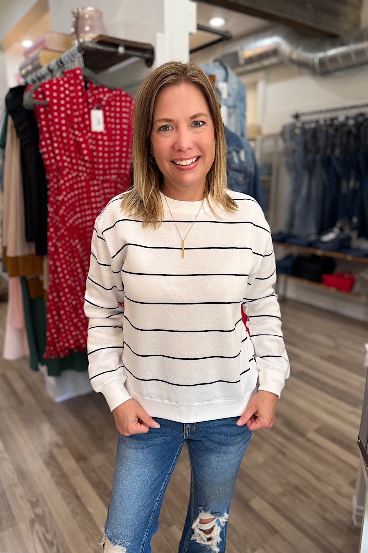 Keelee Long Sleeve Crew Neck Stripe Fleece Pullover {2 colors}