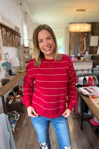 Keelee Long Sleeve Crew Neck Stripe Fleece Pullover {2 colors}