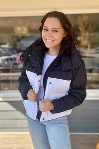 Carissa Black And White Color Block Puffer Jacket