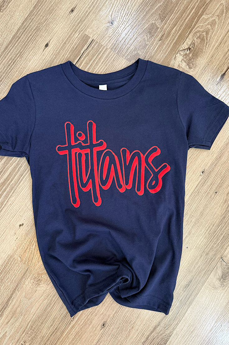 Youth Navy Tee with Red Puff Titans