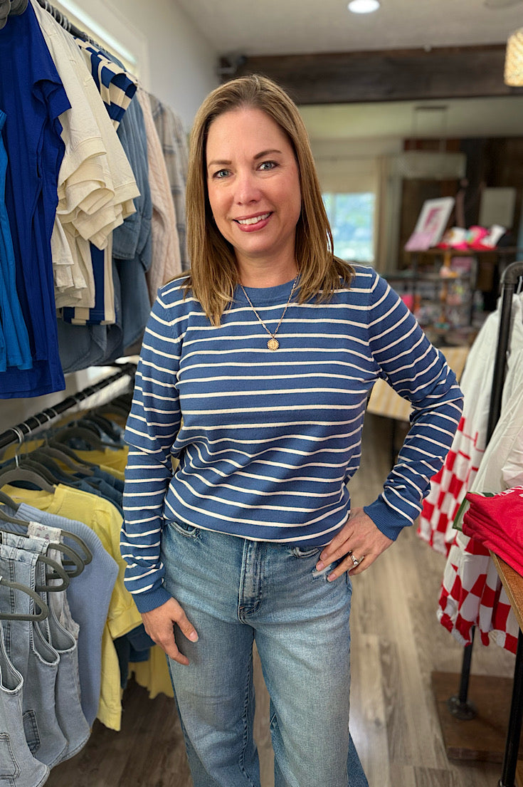 Palmer Denim Blue Striped Sweater