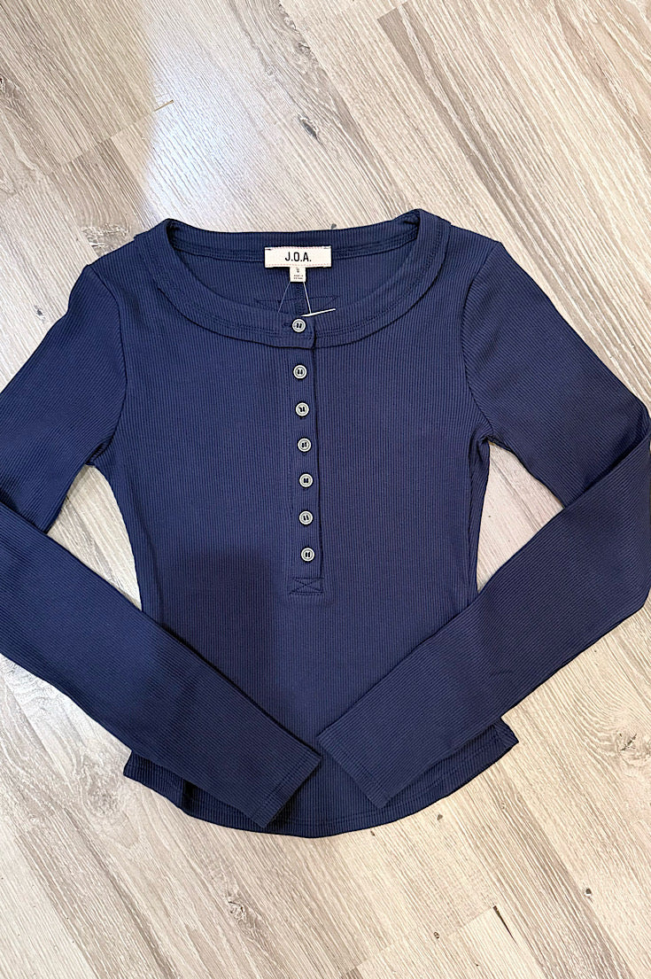 Dusten Navy Ribbed Henley