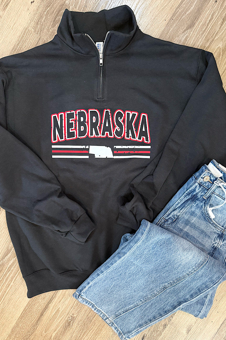 Nebraska Black Retro Arch 1/4 Zip