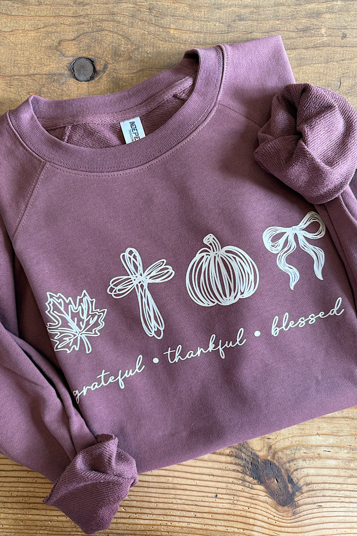 Grateful, Thankful, Blessed Fall Icons Plum Sweatshirt