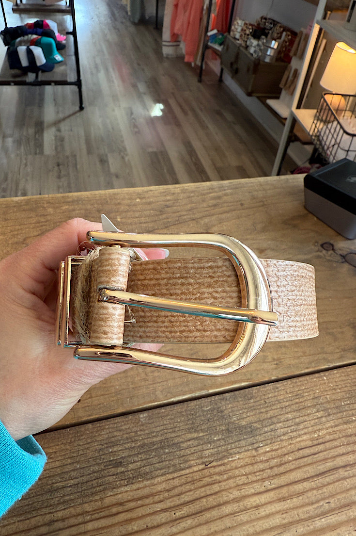 Faux Leather Woven Raffia Belt