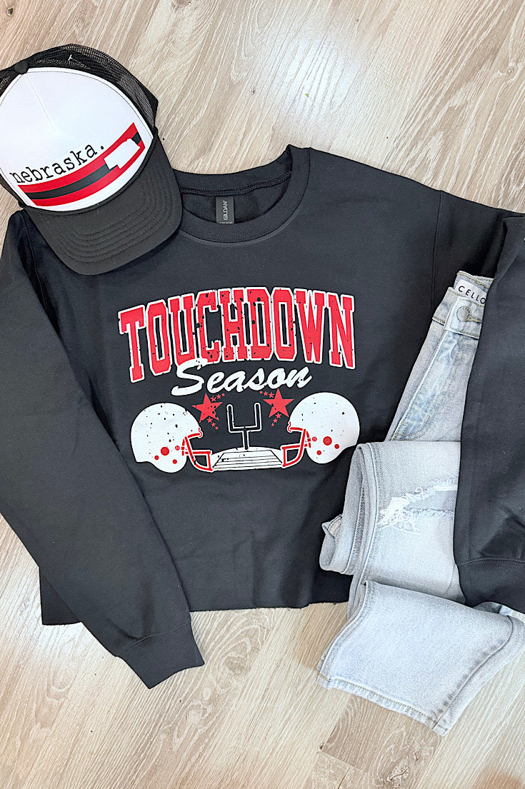 Touchdown Season Black Modest Crop Sweatshirt