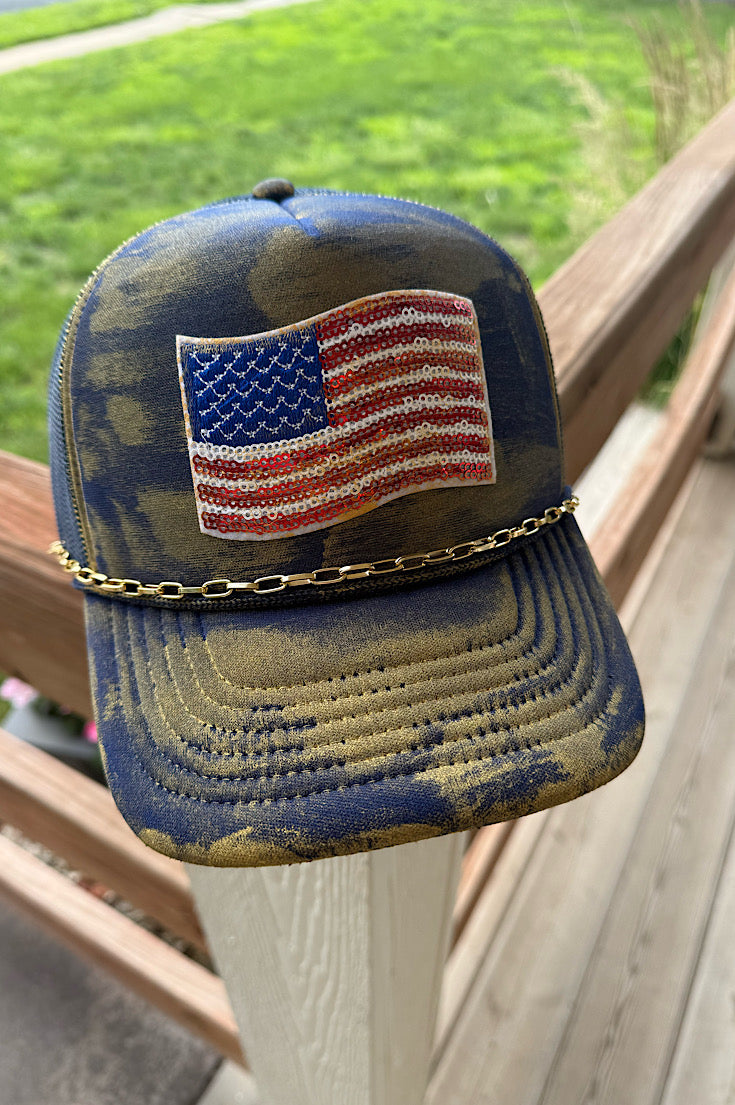 Navy Gold Grunge Flag Patch Hat