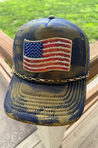 Navy Gold Grunge Flag Patch Hat