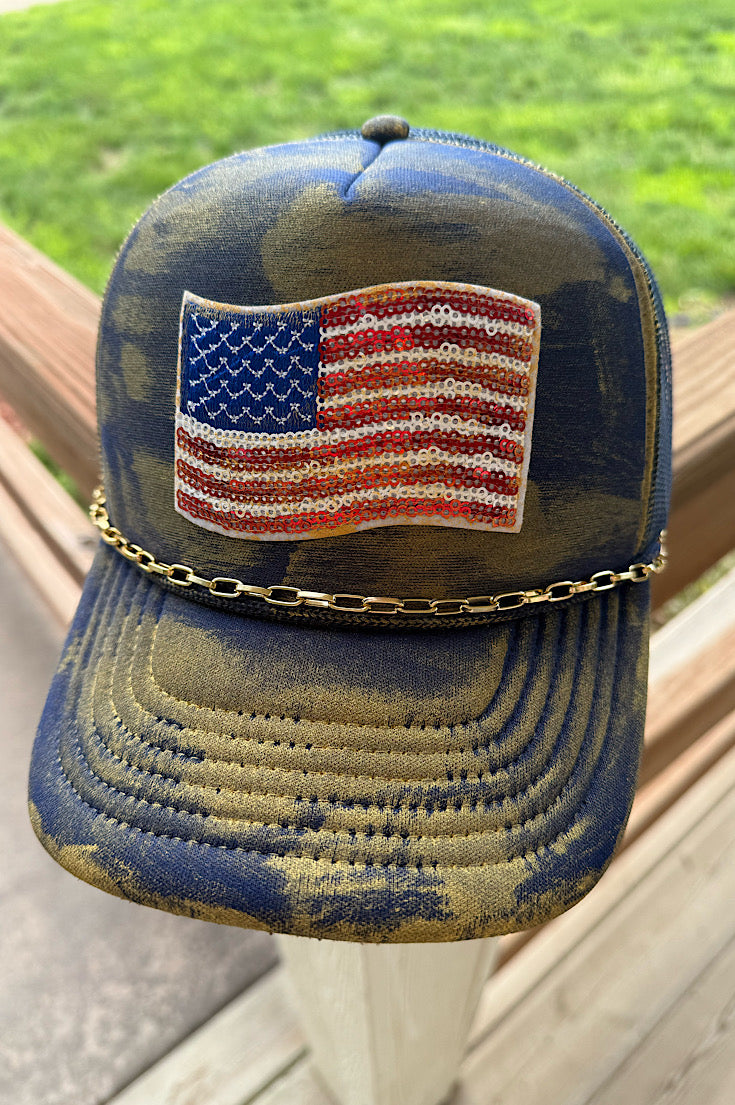 Navy Gold Grunge Flag Patch Hat
